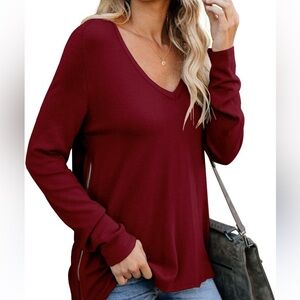 Abercrombie & Fitch Maroon V-Neck cotton zip pullover top sweatshirt women sz M